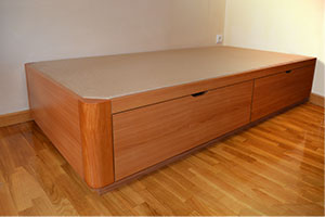 cama individual con cajones en madera acabado forte color cerezo locarno